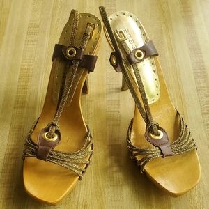 BCBGirls Cimer Brown and Gold Heels